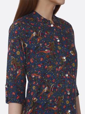 Blue printed rayon kurta set 4