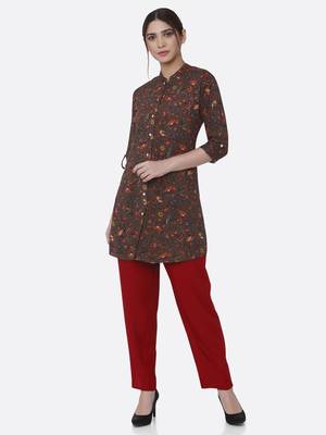 Brown printed rayon kurta set 1