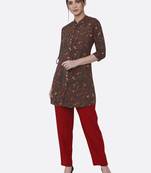Brown printed rayon kurta set