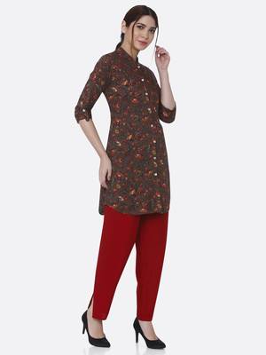 Brown printed rayon kurta set 3