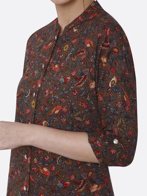 Brown printed rayon kurta set 4