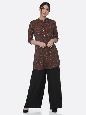 Brown printed rayon kurta set 1