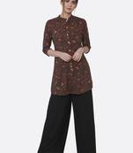 Brown printed rayon kurta set