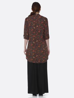 Brown printed rayon kurta set 2