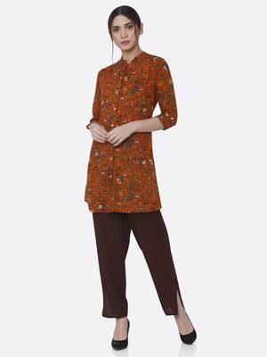 Orange printed rayon kurta set 1