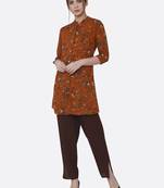 Orange printed rayon kurta set