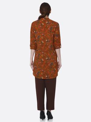 Orange printed rayon kurta set 2