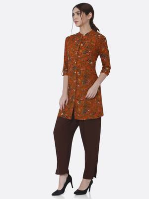 Orange printed rayon kurta set 3