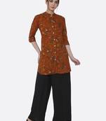 Orange printed rayon kurta set