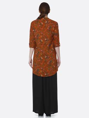 Orange printed rayon kurta set 2