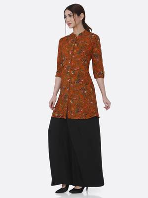 Orange printed rayon kurta set 3