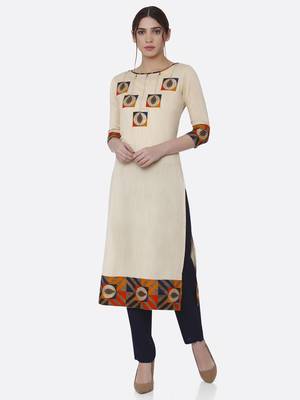 Cream printed rayon kurta set 1