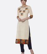 Cream printed rayon kurta set