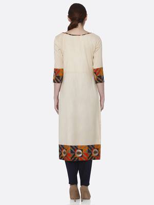 Cream printed rayon kurta set 2