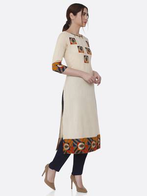 Cream printed rayon kurta set 3