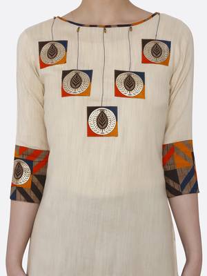 Cream printed rayon kurta set 4