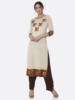 Cream printed rayon kurta set 1