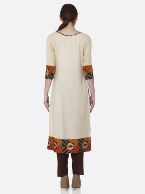 Cream printed rayon kurta set 2