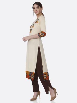 Cream printed rayon kurta set 3