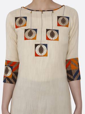 Cream printed rayon kurta set 4