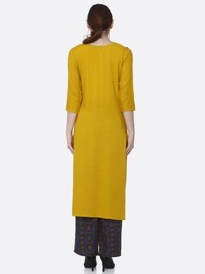 Yellow printed rayon kurta set 2