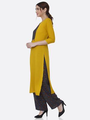 Yellow printed rayon kurta set 3