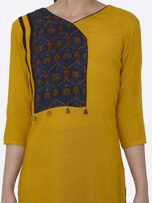 Yellow printed rayon kurta set 4