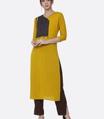 Yellow printed rayon kurta set