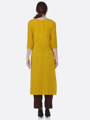 Yellow printed rayon kurta set 2