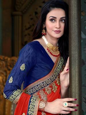 Blue embroidered georgette saree with blouse 2