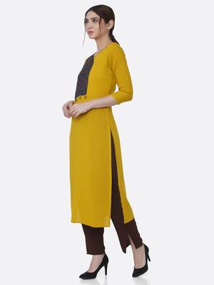 Yellow printed rayon kurta set 3