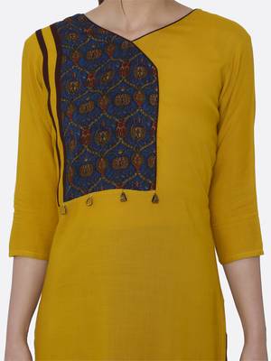 Yellow printed rayon kurta set 4