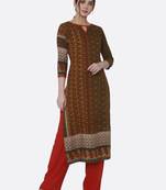 Dark-green printed rayon kurta set