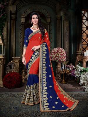 Blue embroidered georgette saree with blouse 1