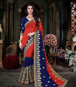 Blue embroidered georgette saree with blouse