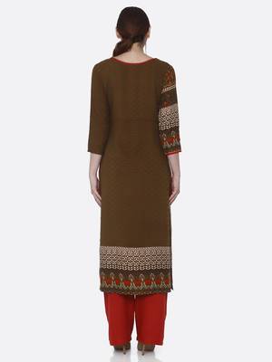 Dark-green printed rayon kurta set 2