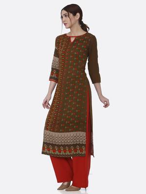 Dark-green printed rayon kurta set 3