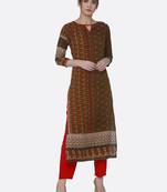 Dark-green printed rayon kurta set