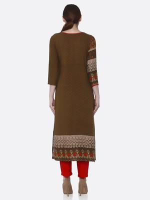 Dark-green printed rayon kurta set 2