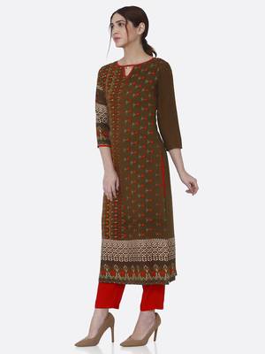 Dark-green printed rayon kurta set 3