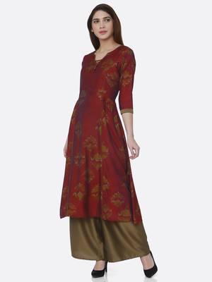 Red printed viscose kurta set 1