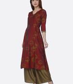 Red printed viscose kurta set