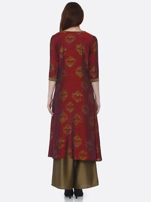 Red printed viscose kurta set 2