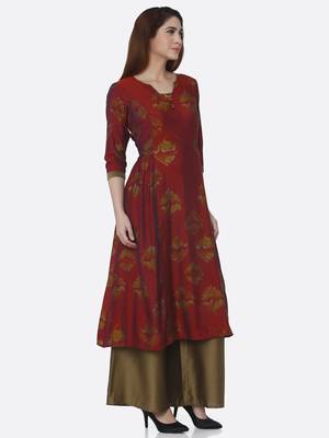 Red printed viscose kurta set 3