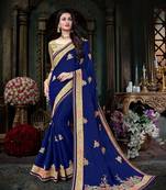 Blue embroidered georgette saree with blouse