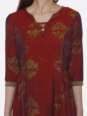Red printed viscose kurta set 4