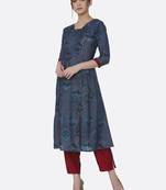 Blue printed viscose kurta set