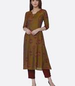 Mustard printed viscose kurta set