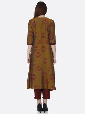 Mustard printed viscose kurta set 2