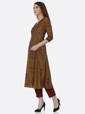 Mustard printed viscose kurta set 3
